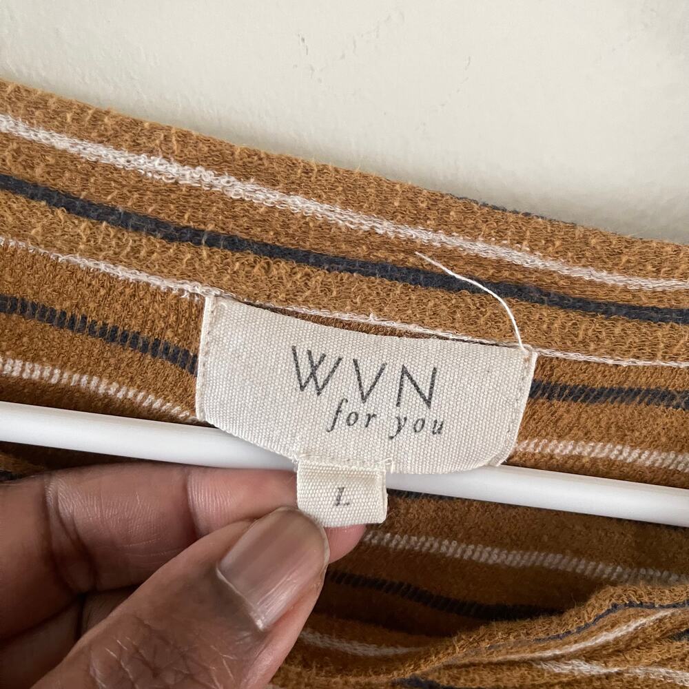 WVN For You Womens L Riki Stripe Sweater Golden Brown Boxy Organic Cotton - Picture 5 of 11